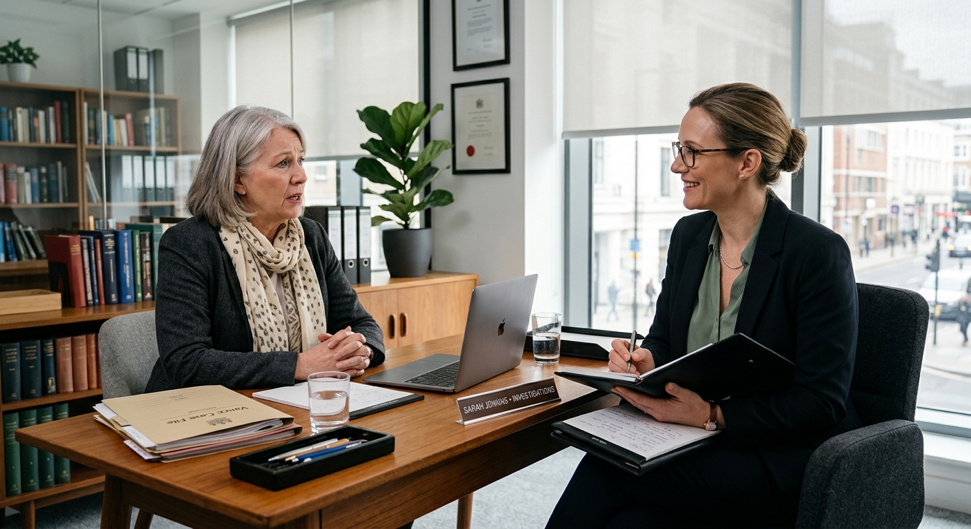 Female private investigator in a professional client consultation